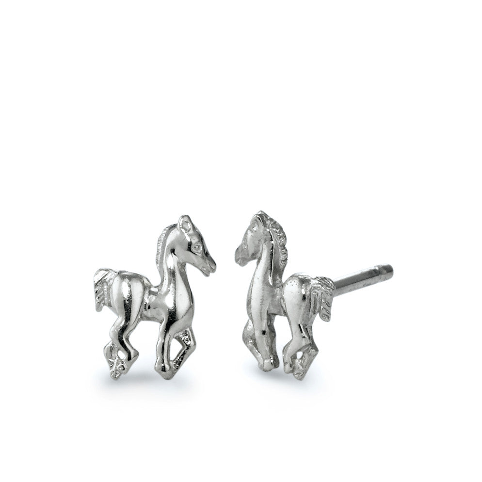 Stud earrings Silver Rhodium plated Horse