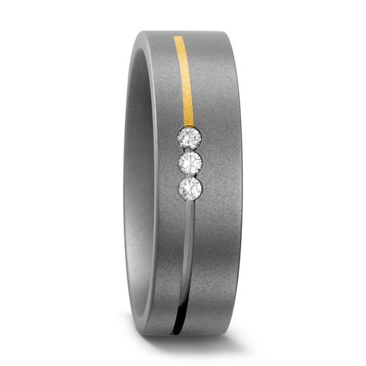 Wedding Ring Titanium, 18k Yellow Gold Diamond 0.06 ct, 3 Stones, w-si