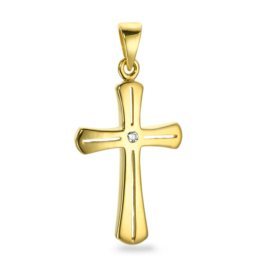 Pendant 18k Yellow Gold Diamond 0.01 ct, p1 Cross