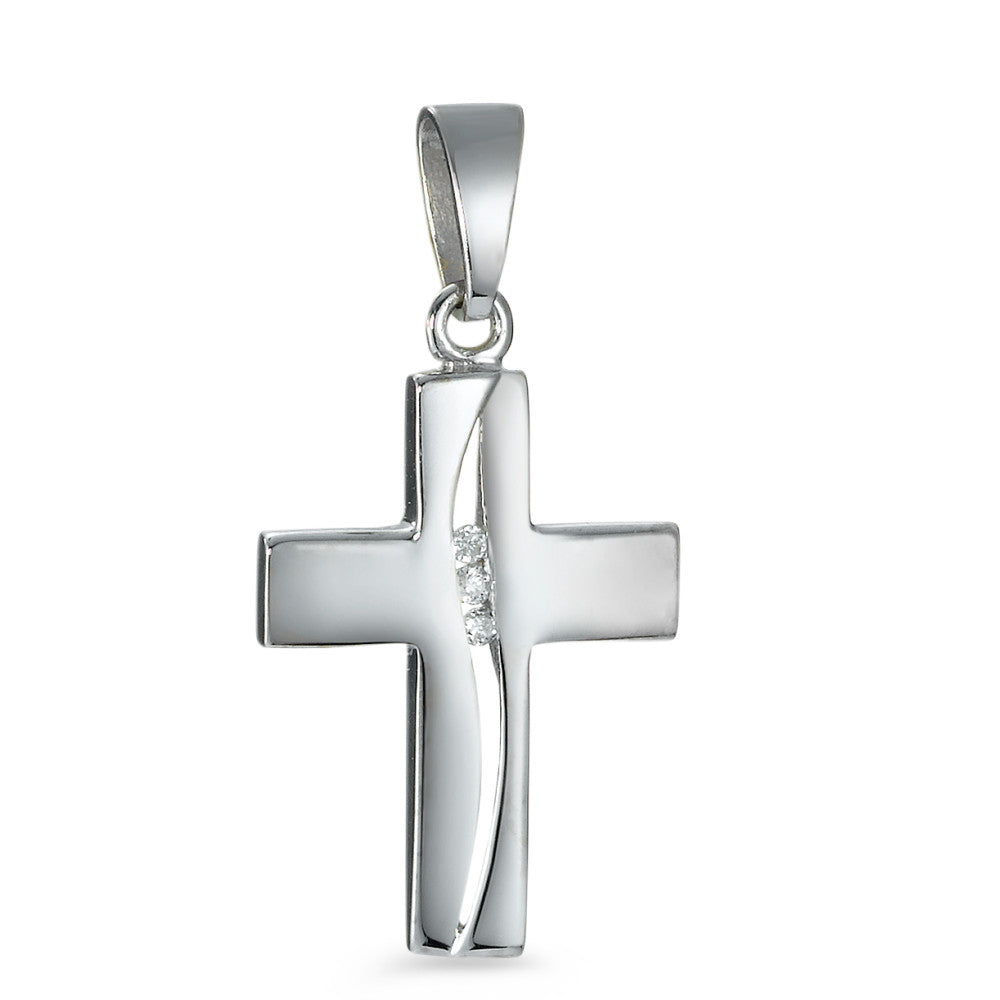 Pendant 18k White Gold Diamond 0.02 ct, 3 Stones, p1 Cross