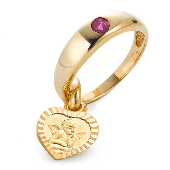 Christening ring 18k Yellow Gold Ruby Guardian Angel Ø12 mm