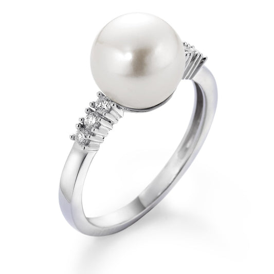 Ring 18k White Gold Diamond 0.12 ct, w-si Freshwater pearl