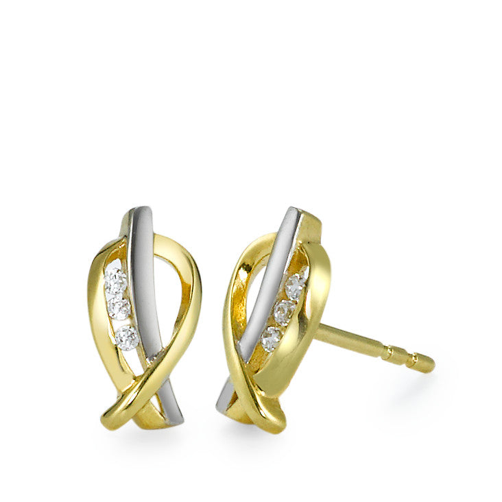 Stud earrings 18k Yellow Gold, 18k White Gold Zirconia 6 Stones