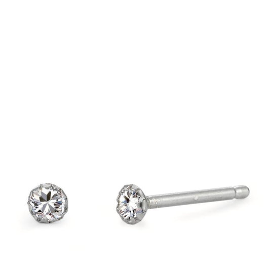 Stud earrings Silver Zirconia 2 Stones Rhodium plated Ø2.5 mm