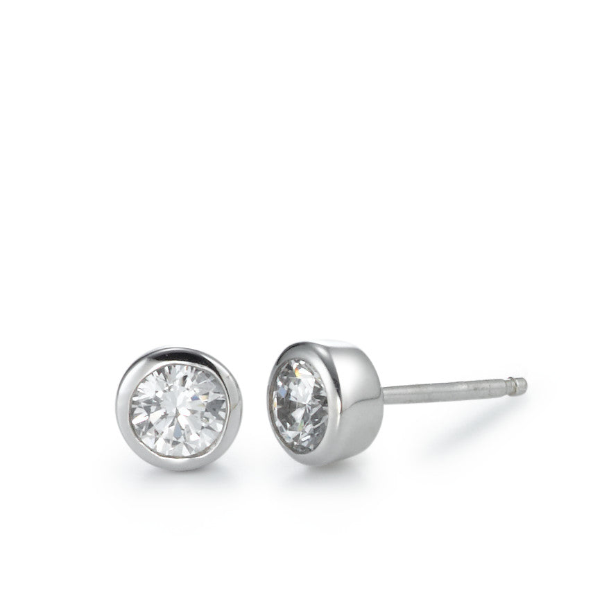 Stud earrings Silver Zirconia White, 2 Stones Rhodium plated Ø6 mm