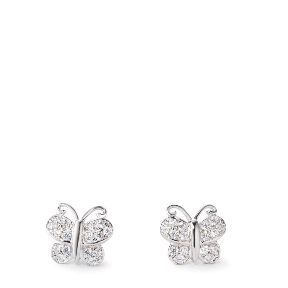 Stud earrings Silver Zirconia 32 Stones, round Rhodium plated Butterfly