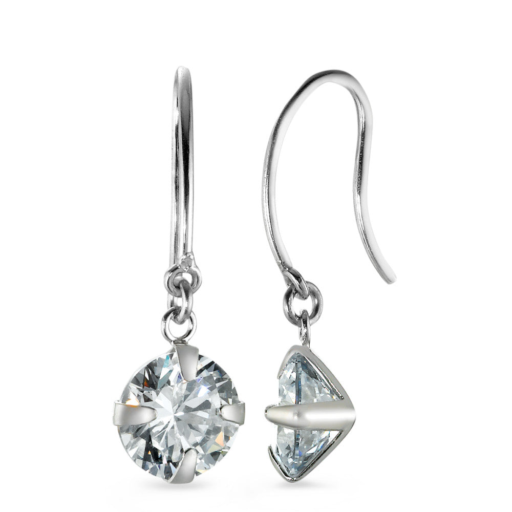 Drop Earrings Silver Zirconia 2 Stones, round Rhodium plated Ø8 mm