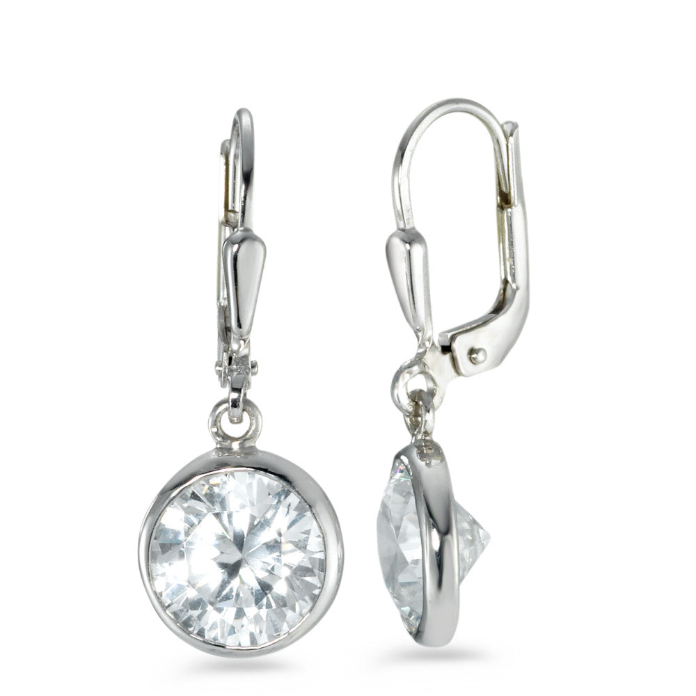 Drop Earrings Silver Zirconia White, 2 Stones Rhodium plated Ø10 mm