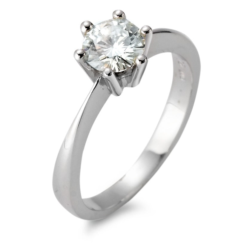 Solitaire ring 18k White Gold Moissanite round, 6 mm