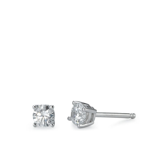 Stud earrings Silver Zirconia White, 2 Stones, round Rhodium plated Ø4 mm