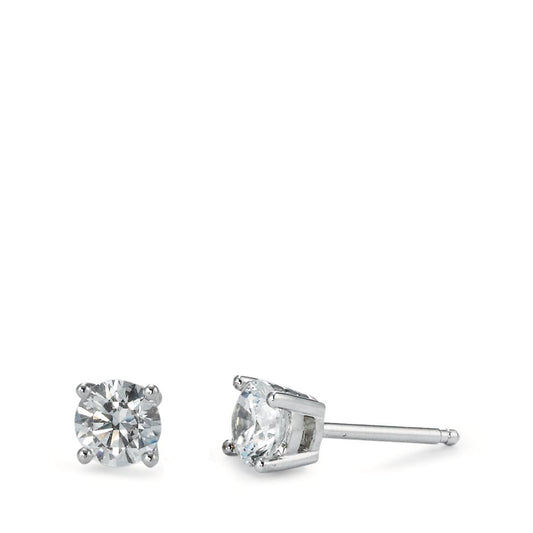 Stud earrings Silver Zirconia White, 2 Stones, round Rhodium plated Ø5 mm