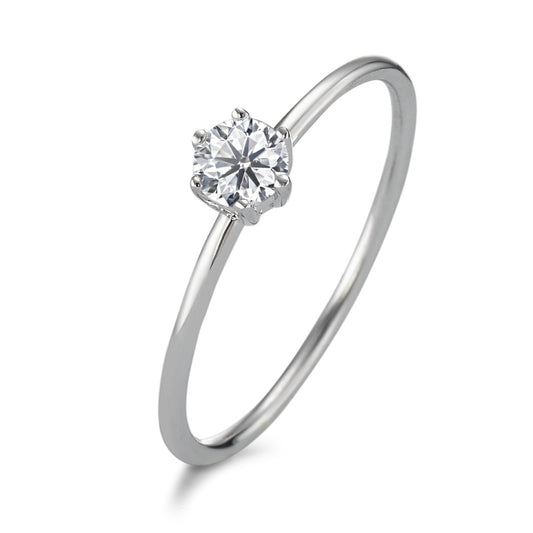 Solitaire ring Silver Zirconia White, round, 4 mm Rhodium plated