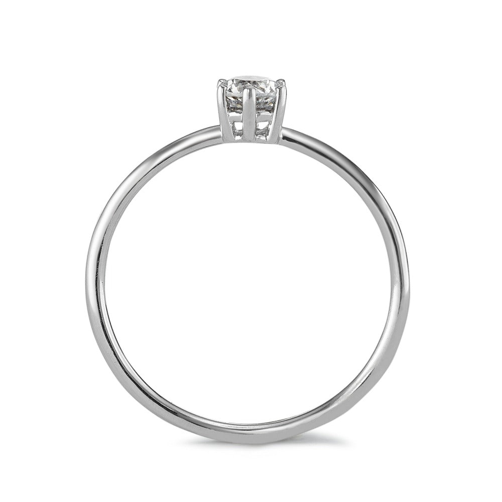 Solitaire ring Silver Zirconia White, round, 4 mm Rhodium plated