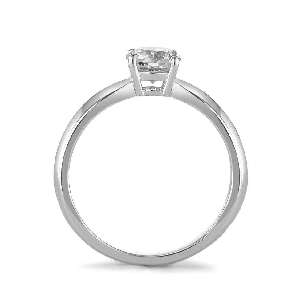 Solitaire ring Silver Zirconia White, round, 6 mm Rhodium plated