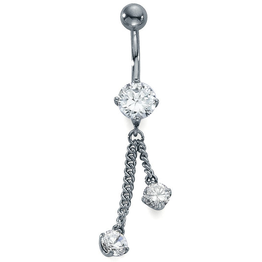 Navel piercing Stainless steel Crystal White, 3 Stones