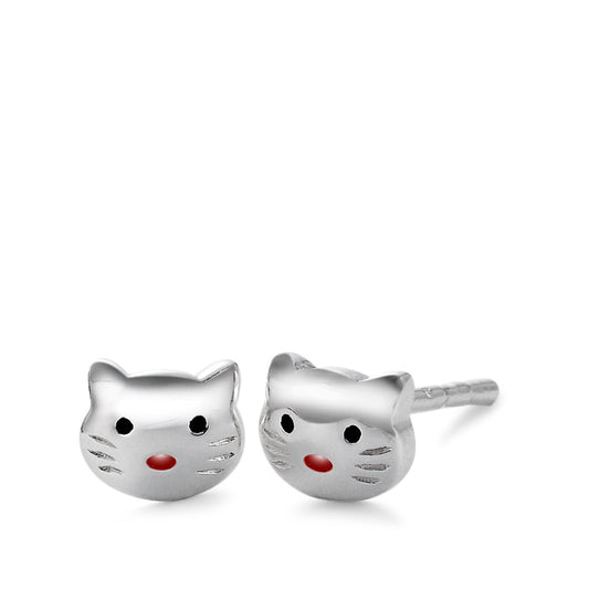 Stud earrings Silver Rhodium plated Cat