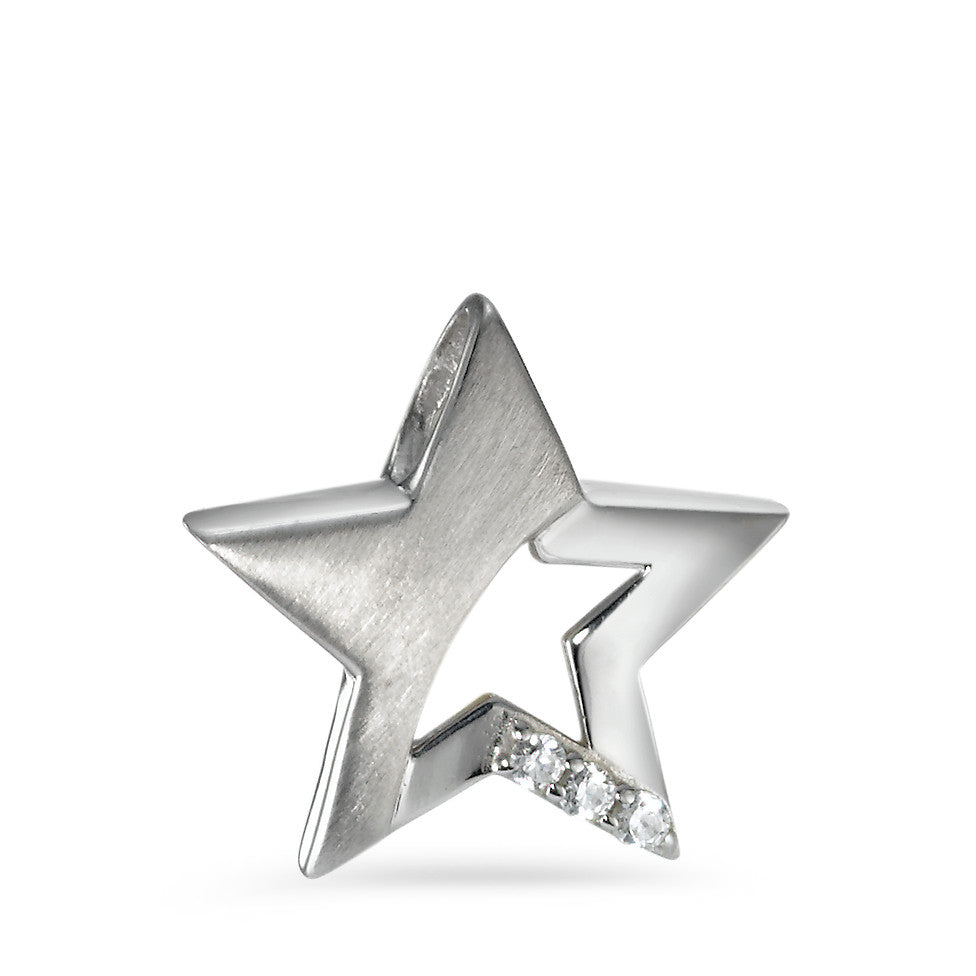 Pendant Silver Zirconia White, 3 Stones Rhodium plated Star Ø15 mm