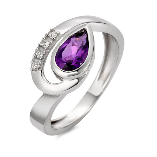 Ring 18k White Gold Amethyst Violet, 0.04 ct, 5 Stones, w-si