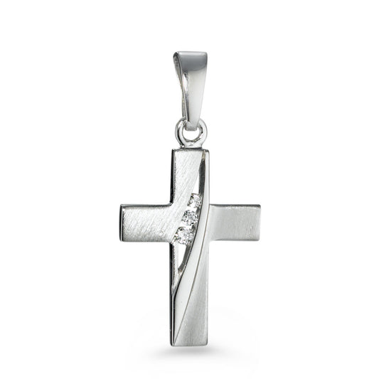 Pendant Silver Zirconia 3 Stones Rhodium plated Cross