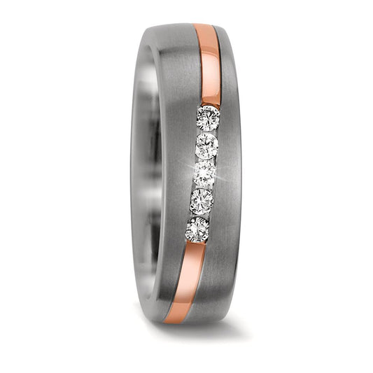 Wedding Ring Titanium, 14k Red Gold Diamond 0.15 ct, 5 Stones, w-si