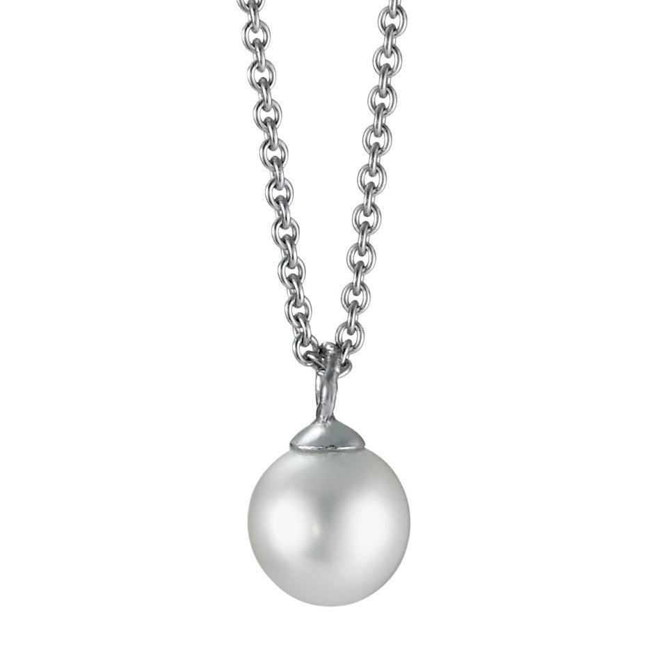 Necklace with pendant Silver Rhodium plated Freshwater pearl 42 cm