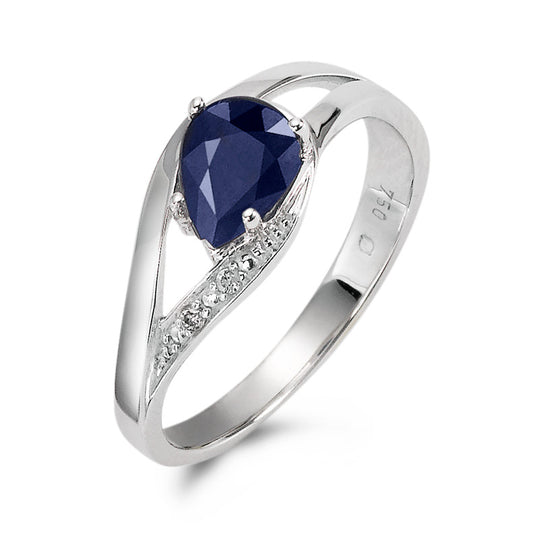 Ring 18k White Gold Sapphire Blue, drops, Diamond White, 0.01 ct, w-pi1