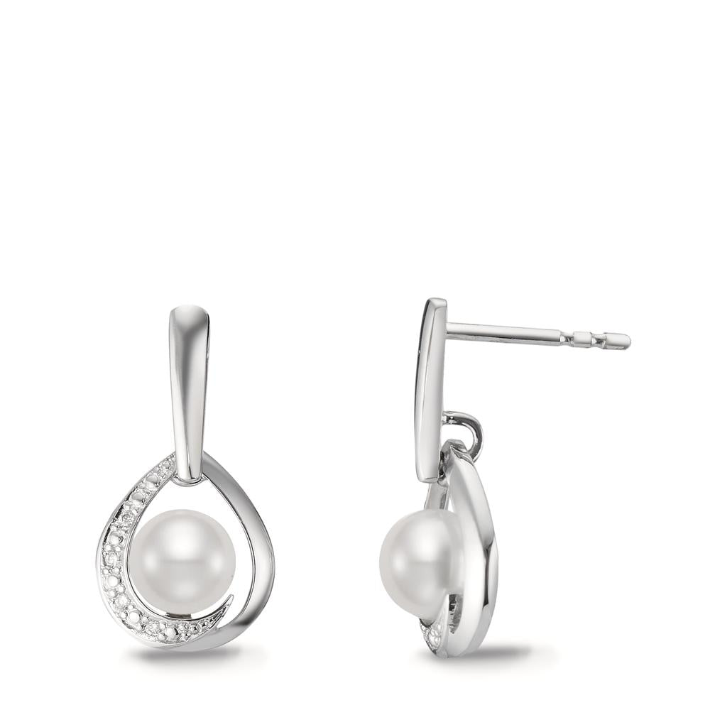 Drop Earrings 18k White Gold Diamond White, 0.03 ct, 8 Stones, brilliant, w-si Freshwater pearl