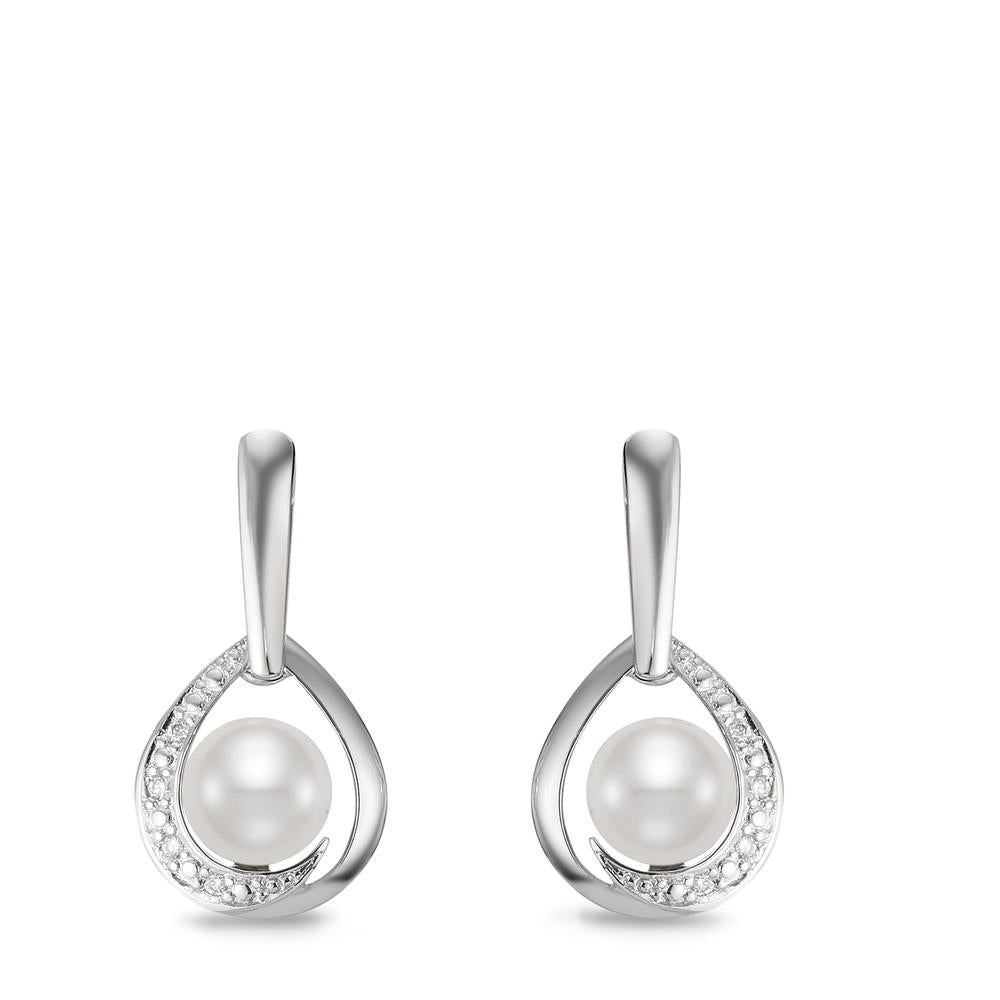 Drop Earrings 18k White Gold Diamond White, 0.03 ct, 8 Stones, brilliant, w-si Freshwater pearl