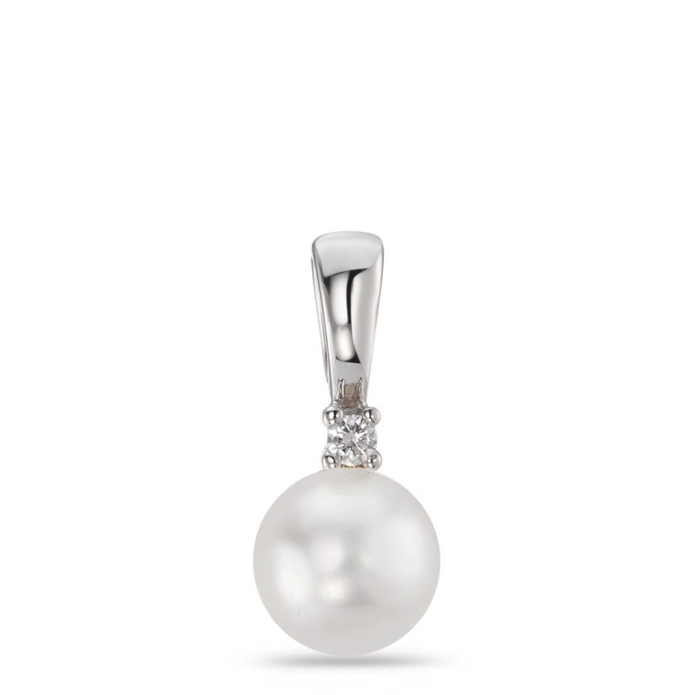 Pendant 18k White Gold Diamond White, 0.025 ct, brilliant, w-si Freshwater pearl