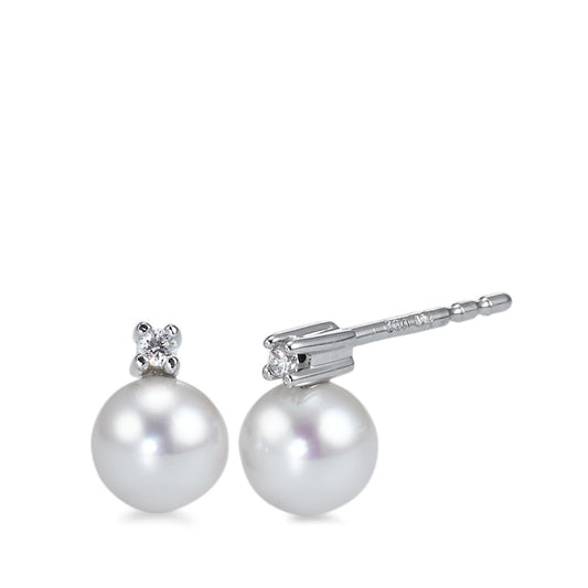 Stud earrings 18k White Gold Diamond White, 0.04 ct, 2 Stones, brilliant, w-si Freshwater pearl