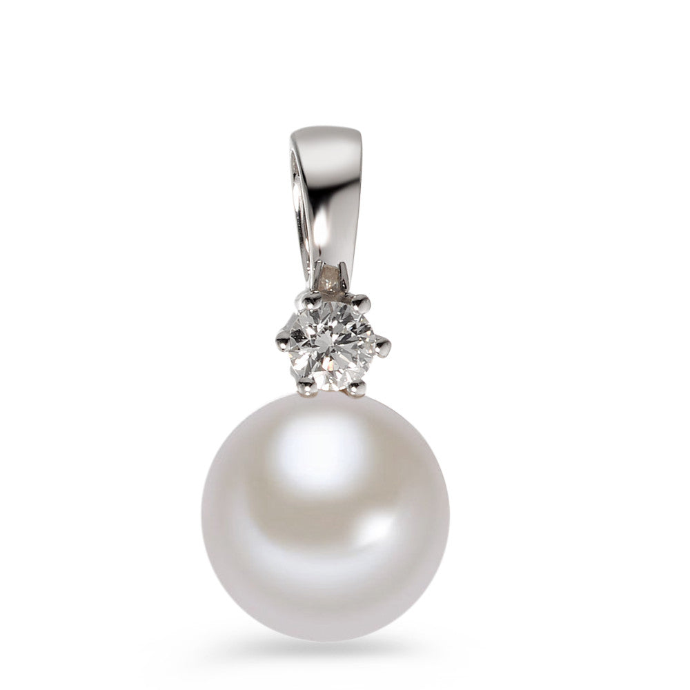 Pendant 18k White Gold Diamond White, 0.10 ct, brilliant, w-si Freshwater pearl