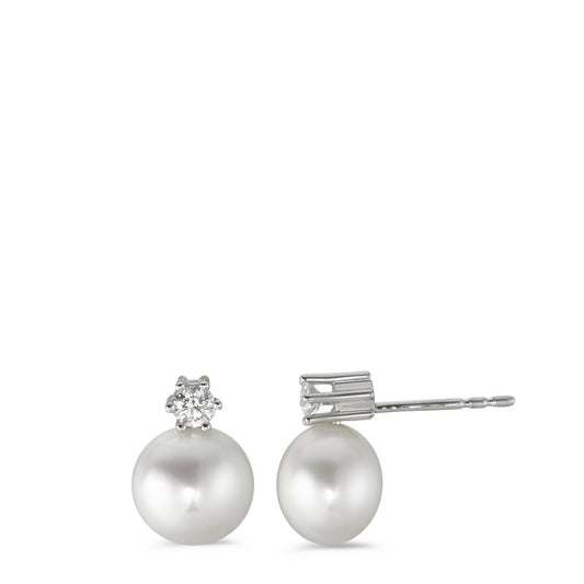 Stud earrings 18k White Gold Diamond White, 0.20 ct, 2 Stones, brilliant, w-si Freshwater pearl