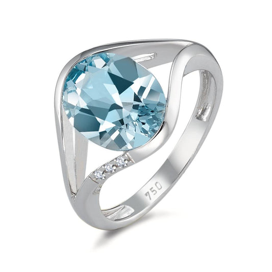 Ring 18k White Gold Topaz Blue, Diamond 0.015 ct, 3 Stones, brilliant, w-si