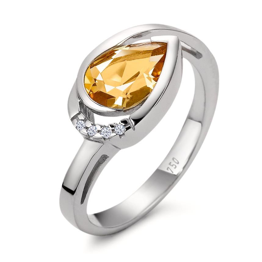 Ring 18k White Gold Citrine Cognac, 0.02 ct, 4 Stones, brilliant, w-si