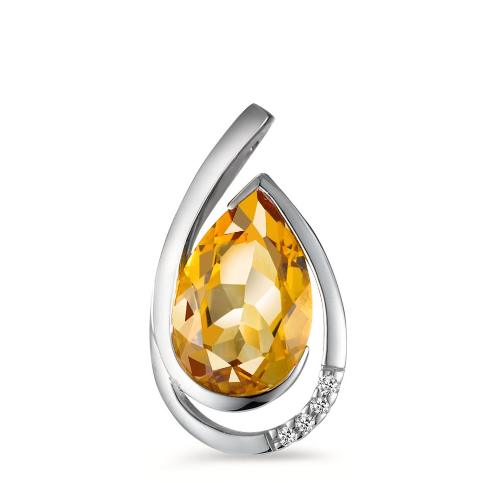 Pendant 18k White Gold Citrine Cognac, 0.02 ct, 4 Stones, brilliant, w-si