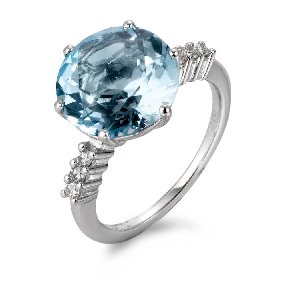 Ring 18k White Gold Topaz Blue, 0.12 ct, 6 Stones, brilliant, w-si