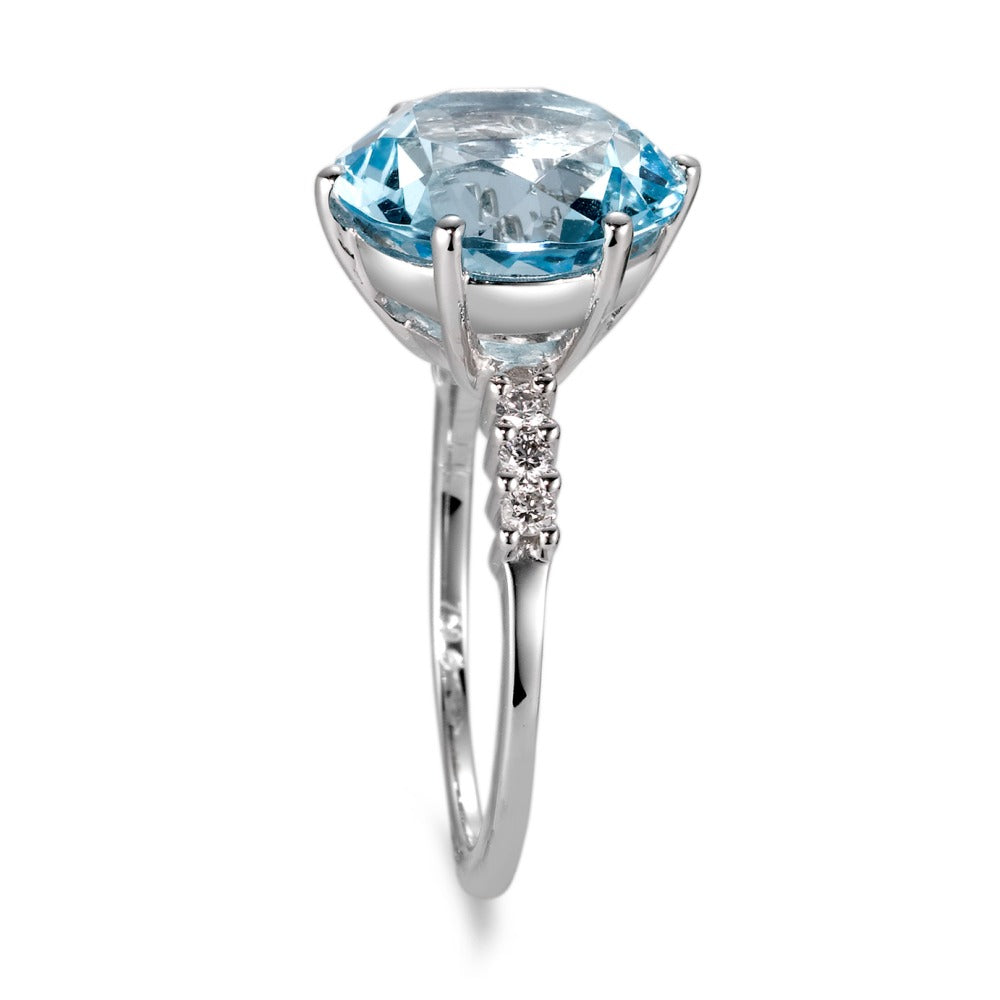 Ring 18k White Gold Topaz Blue, 0.12 ct, 6 Stones, brilliant, w-si