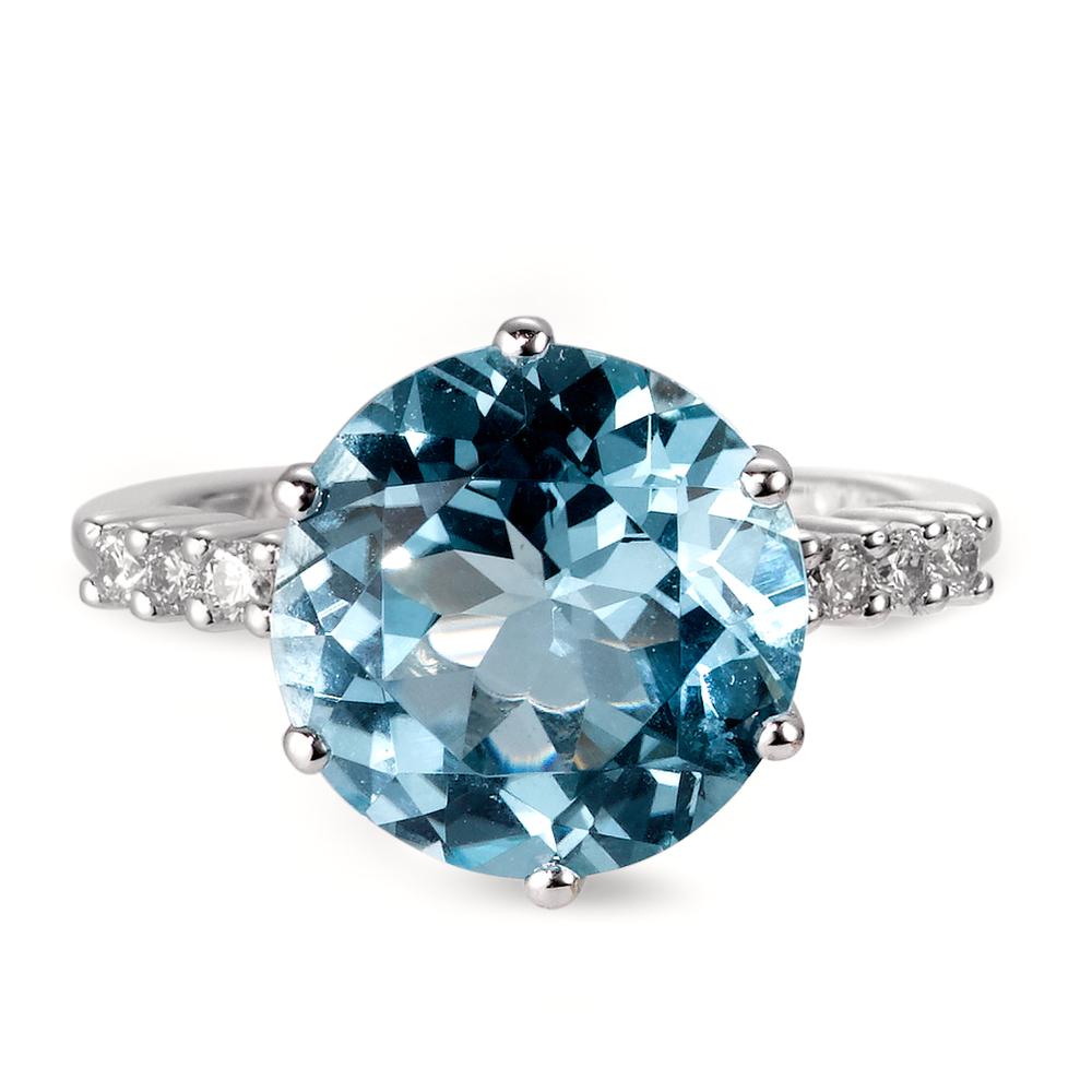 Ring 18k White Gold Topaz Blue, 0.12 ct, 6 Stones, brilliant, w-si