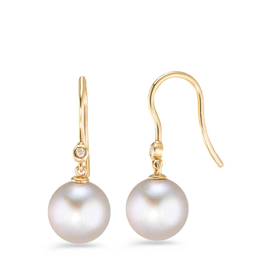 Drop Earrings 14k Yellow Gold Diamond White, 0.02 ct, w-si Freshwater pearl