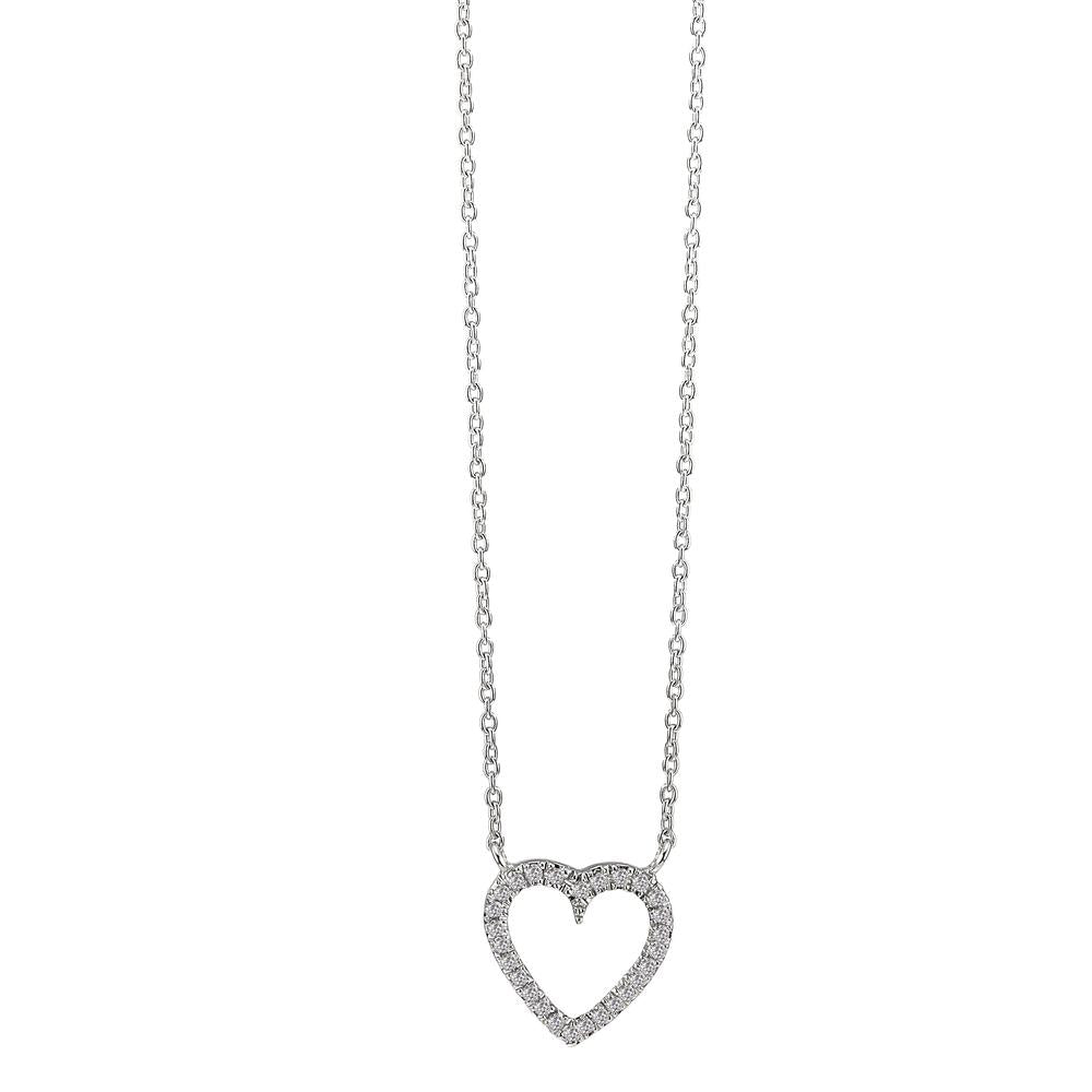 Necklace 18k White Gold Diamond White, 0.056 ct, 27 Stones Heart 42 cm