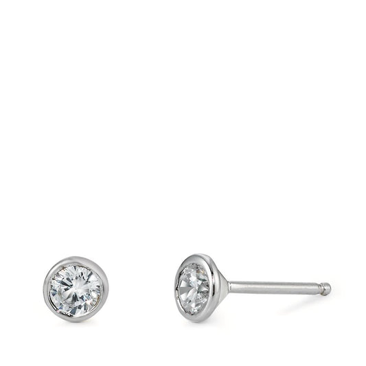 Stud earrings Silver Zirconia 2 Stones Rhodium plated Ø5 mm