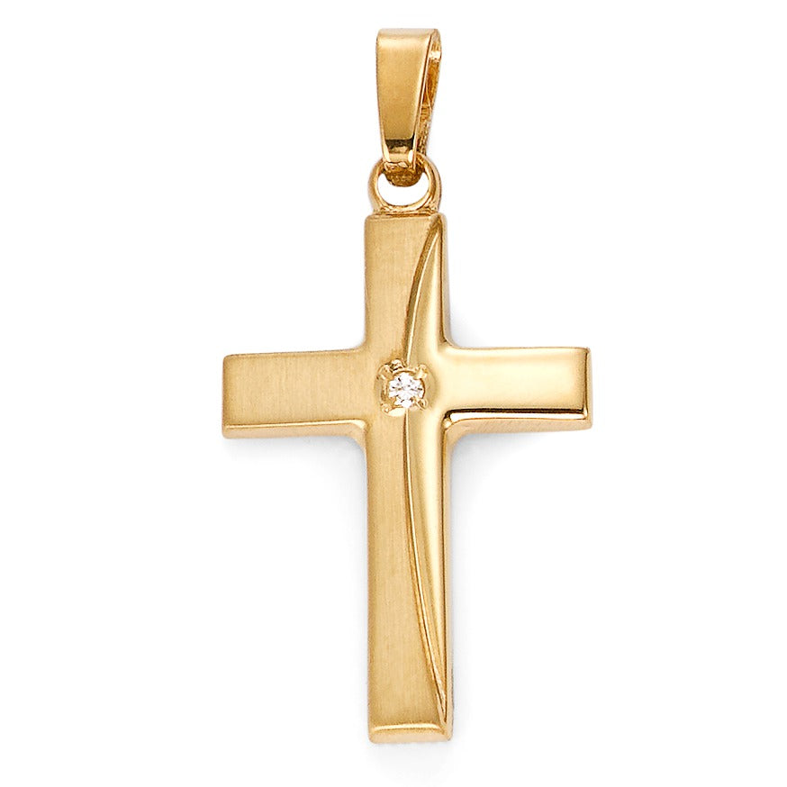 Pendant 9k Yellow Gold Diamond White, 0.01 ct, w-si Cross