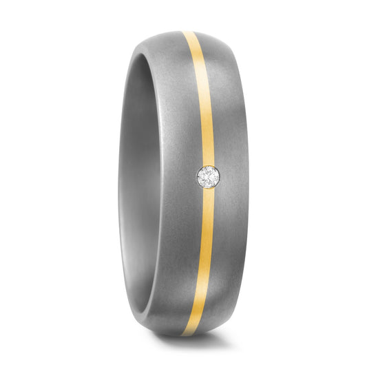 Wedding Ring Titanium, 18k Yellow Gold Diamond White, 0.02 ct, w-si