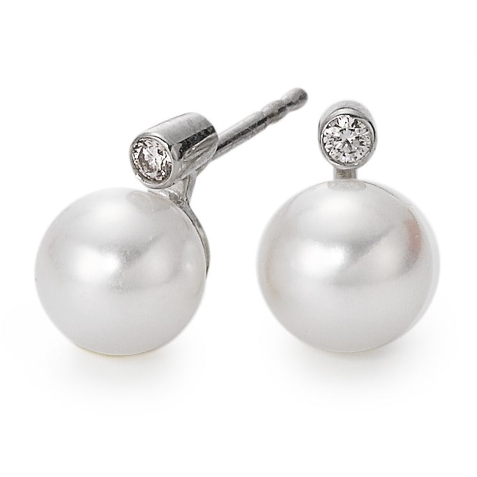 Stud earrings 18k White Gold Diamond White, 0.035 ct, 2 Stones, si Freshwater pearl