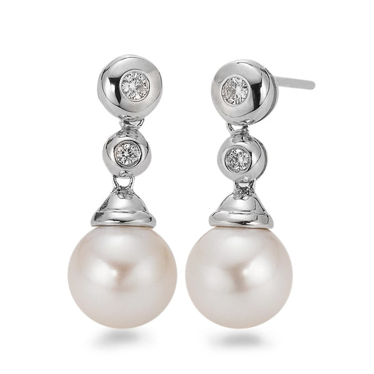 Drop Earrings 18k White Gold Diamond White, 0.09 ct, 4 Stones, si Freshwater pearl