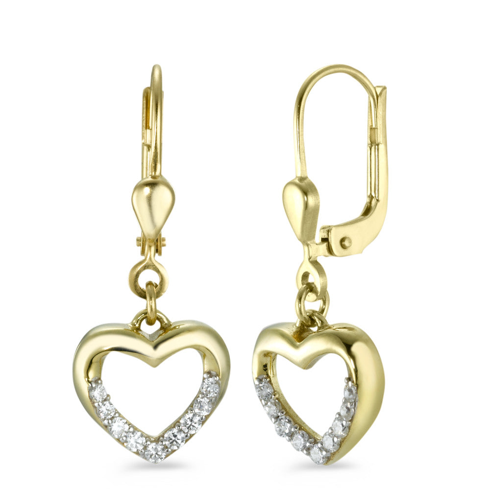 Drop Earrings 9k Yellow Gold, 9k White Gold Zirconia White, 18 Stones Heart