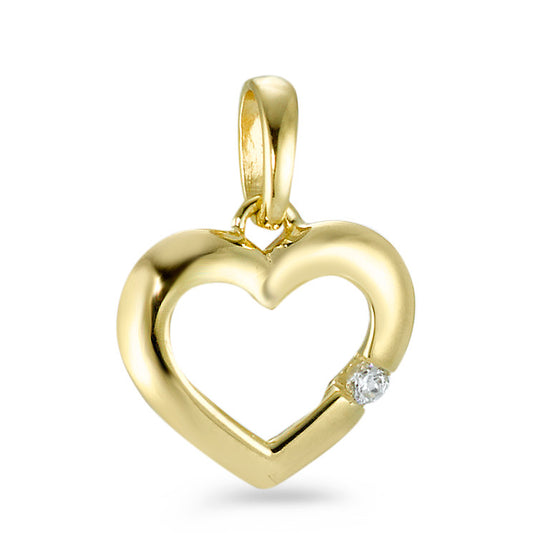 Pendant 9k Yellow Gold Zirconia White Heart