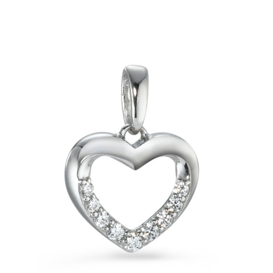 Pendant Silver Zirconia White, 9 Stones Rhodium plated Heart