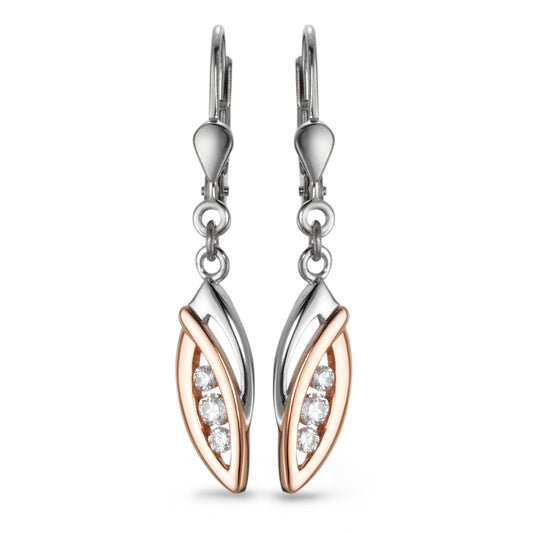 Drop Earrings Silver Zirconia White, 6 Stones Rhodium plated