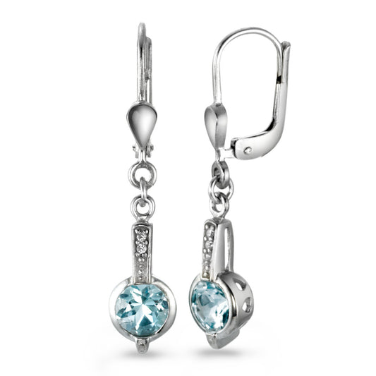 Drop Earrings Silver Topaz Blue, 6 Stones Rhodium plated